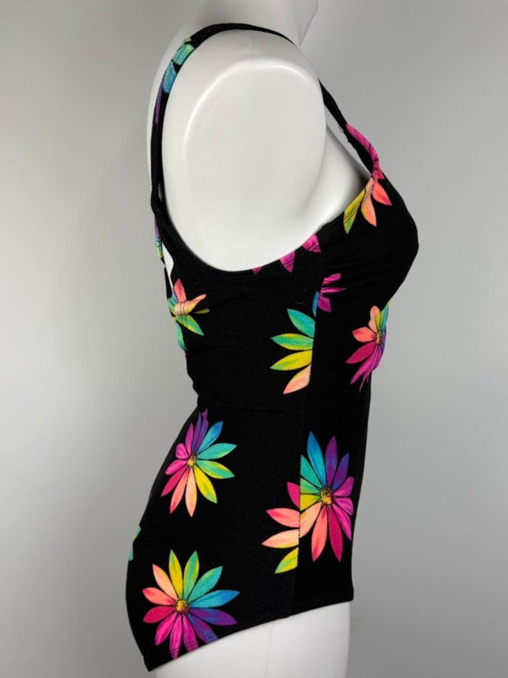 Vintage Longitude Criss Cross Back Neon Black 80s/90s One Piece Swimsuit Size 8 - Picture 6 of 11